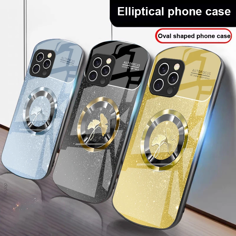 

Luxurious Ginkgo Leaves For iPhone 16 15 14 13 Plus 12 mini 11 Pro Max XR Xs Max X 7 8 6 6S 2022 20 Elliptical glass phone case