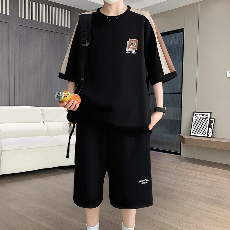 Men's Casual 2-Piece Sportswear Set Streetwear Fashion Tracksuit Shirts and Pants Camping Beachwear Clothing Summer Shirts Set