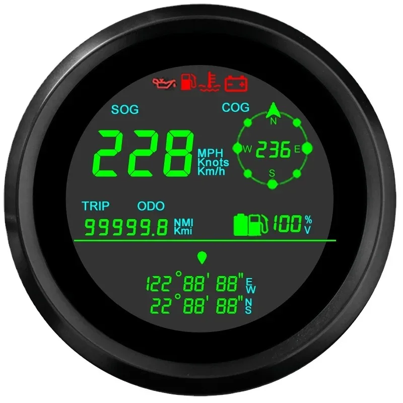2025 Hot Sale LCD Digital Marine GPS Speedometer with Fuel Gauge Voltmeter GPS Latitude Longitude
