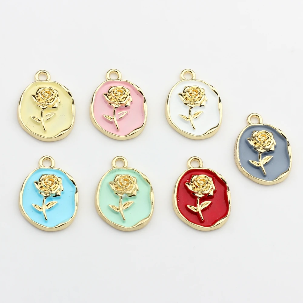 Zinc Alloy  Charms Pendant Rose Flowers Coin Charms 10pcs/lot For DIY Jewelry Making Finding Accessories