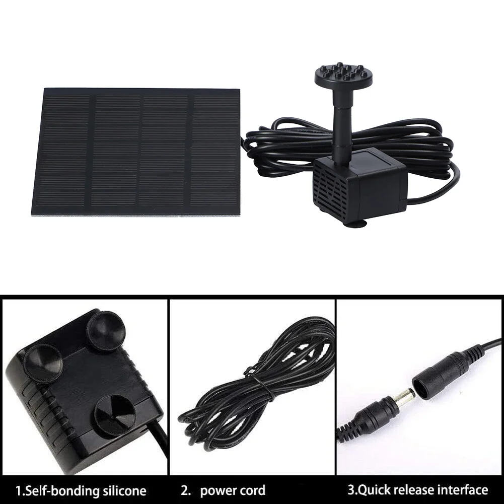 Solar Fountain Pump Replaceable with 6 Nozzles Aquarium Wave Maker Easy Installation Multifunctional Portable for Outdoor Garden