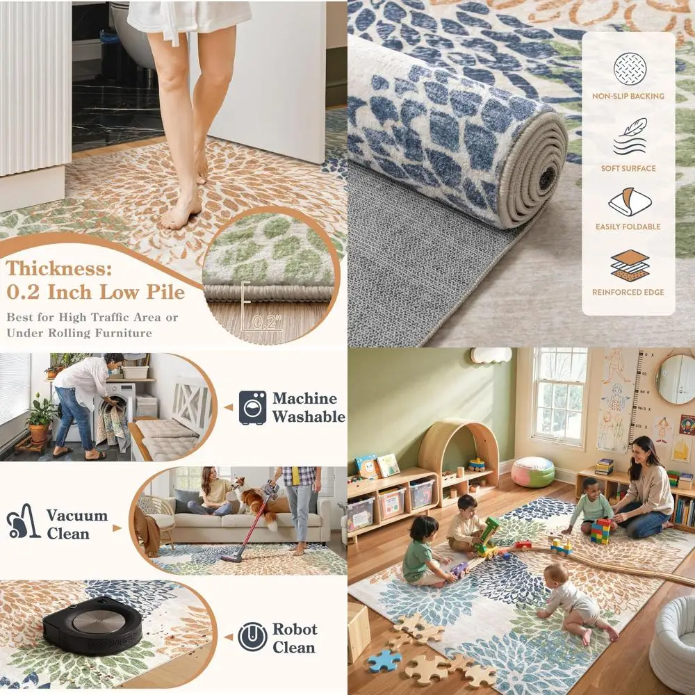 

Разноцветный ковер в стиле бохо с цветочным узором, 5x7 футов, мягкий, с низким ворсом, для гостиной, спальни, общежития, нескользящий ковер для класса, детской, офиса