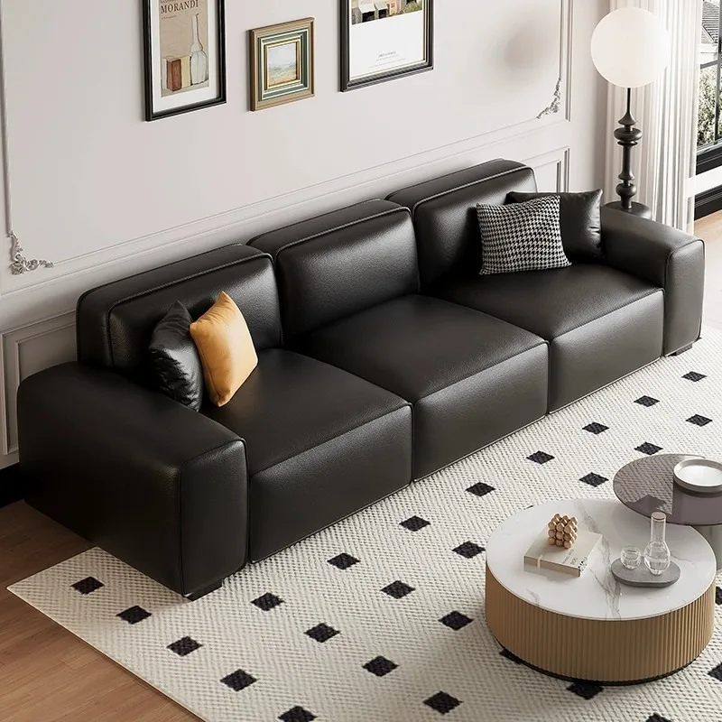 Foshan leather sofa big black cow electric multifunctional Italian minimalist living room