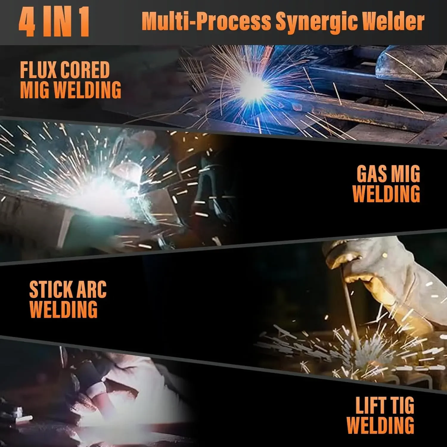 USA S7 200Amp MIG Welder - 4 in 1 Multiprocess Welding Machine for Gas/Gasless Welding, Lift TIG, Dual Voltage 110V/220V