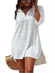 New Chiffon Jacquard Loose Casual Shirt Dress Autumn For Women Fashion Elegant Mini Office Holiday Dresses Robe Femme Vestidos