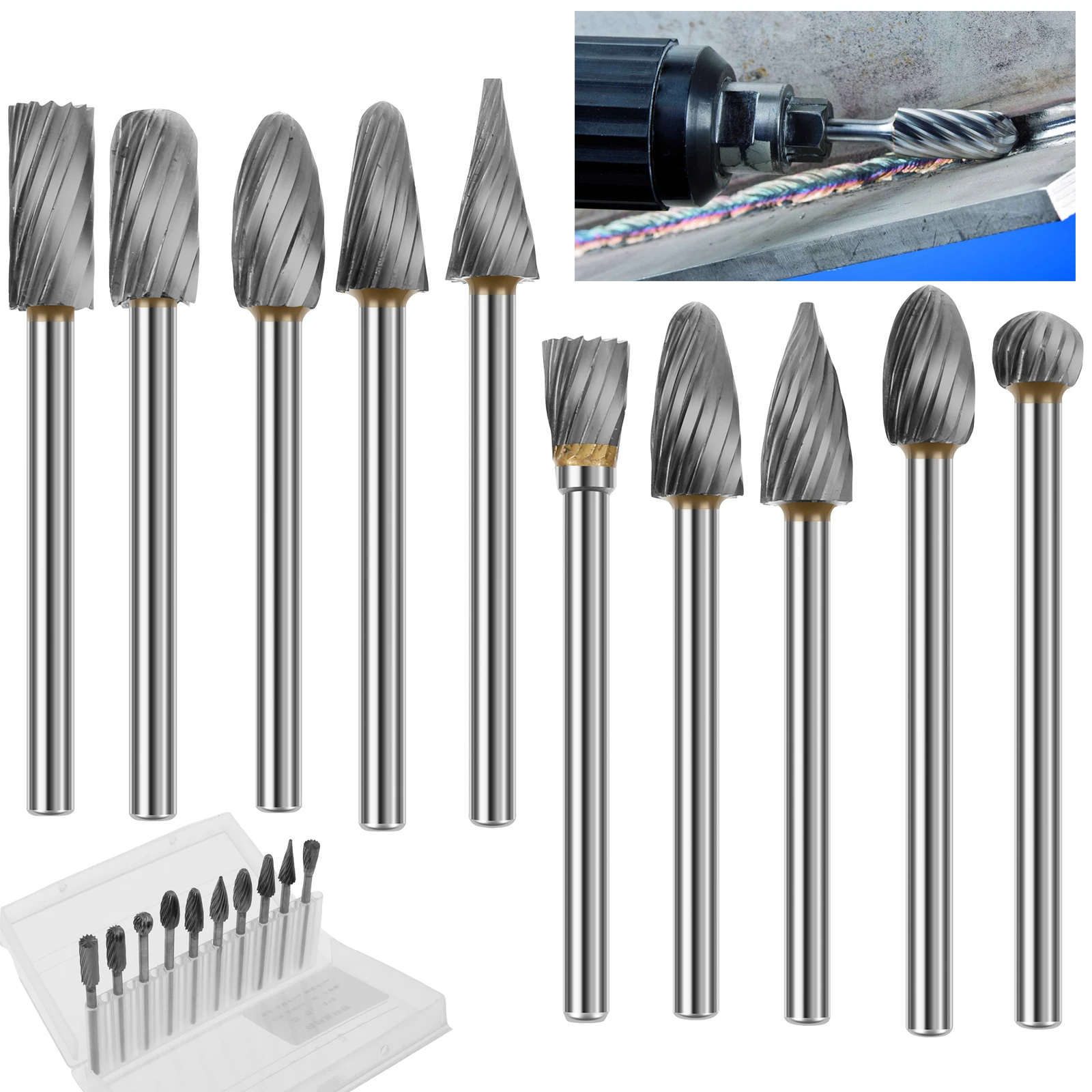 

10PCS Milling Cutter Rotary Tool Tungsten Steel Grinder Hand Tools Rotary Rasp File Rotary Cutting Burr For Wood Metal Engraving