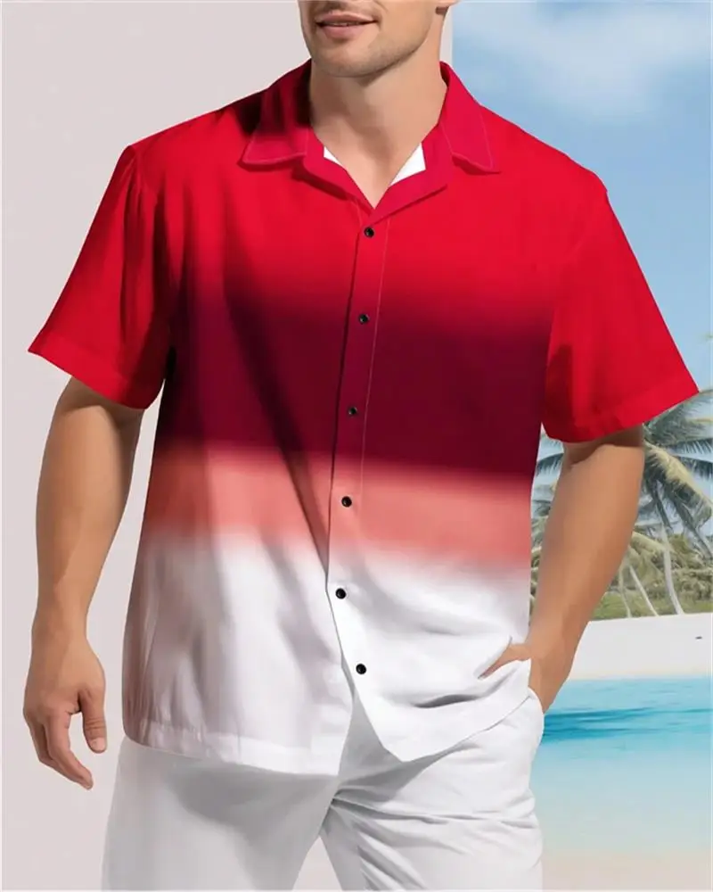 Men's Clothing Color Block 3D Printing Button-down Lapel Short Sleeve Shirt Large Size 5XL High Quality Hawaiian Beach Tops