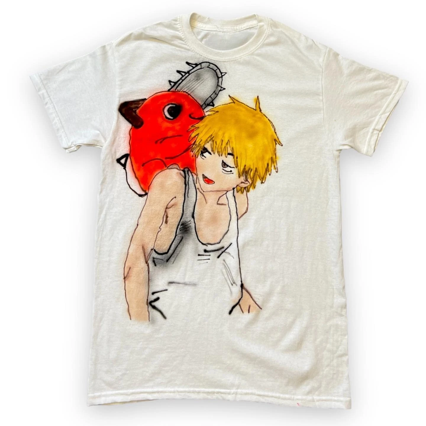 Vintage Broken Boys Land Chainsaw Man Denji & Pochita Anime Manga Graphic Tee Cotton Mens Womens T-Shirt Summer Streetwear