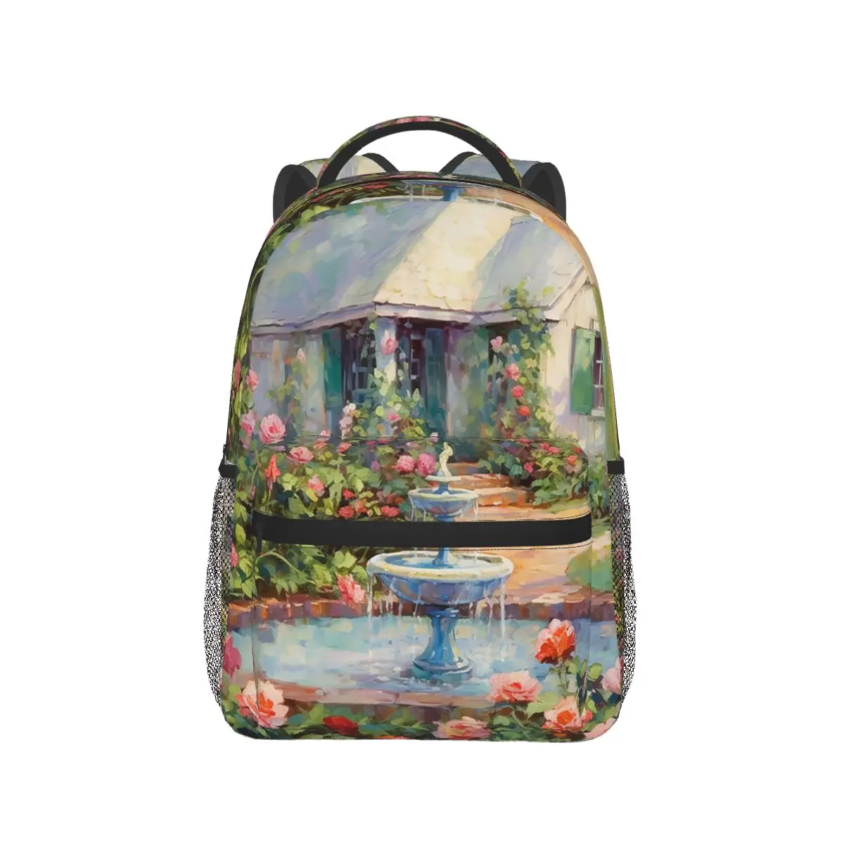

Garden With Flowers Birds And Fountain Backpack Hot Sale Daypack Large Capacity Children BookBag School Bag Shoulder Bags