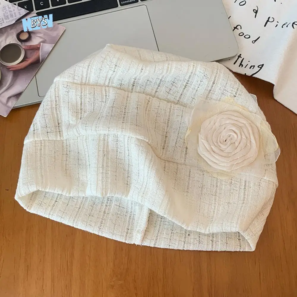 

Casual Elegant Hollow Pullover Hat Sweet Breathable Flower Beanies Hat Thin Korean Style Sunscreen Cap Outdoor