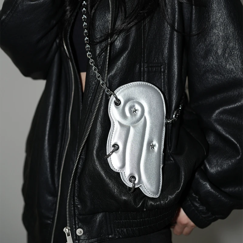 

New 3d Wings Crossbody Bag Y2k Creative Fashion Niche Star-decorated Chain Shoulder Bag Sliver Cute Mobile Phone Coin Purse