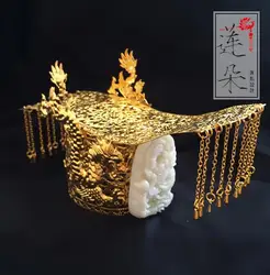 Ancient Chinese Han Dynasty Emperor Hat Men Hanfu Crown Metal King Headwear Gold