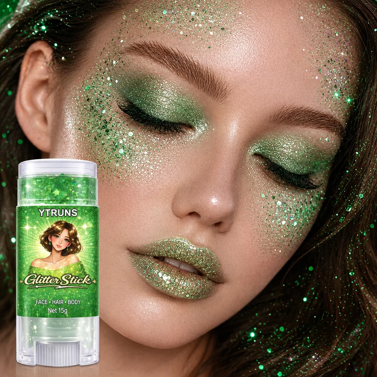 Emerald Green Glitter Gel Stick, Star Chunky Body Face Glitter, Waterproof Non Sticky Shimmer Eyeshadow for Party Festival