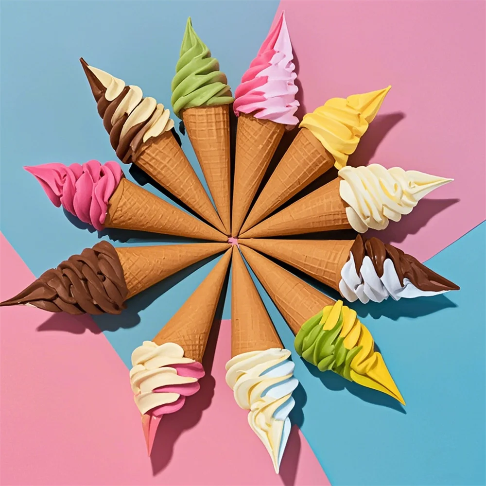 Simulación de plástico, modelo de comida, decoración de utilería, colores dobles, DIY, helado, cono de imitación, gofre, 17cm, pantalla de 6,7 pulgadas, espectáculo de vídeo ASMR