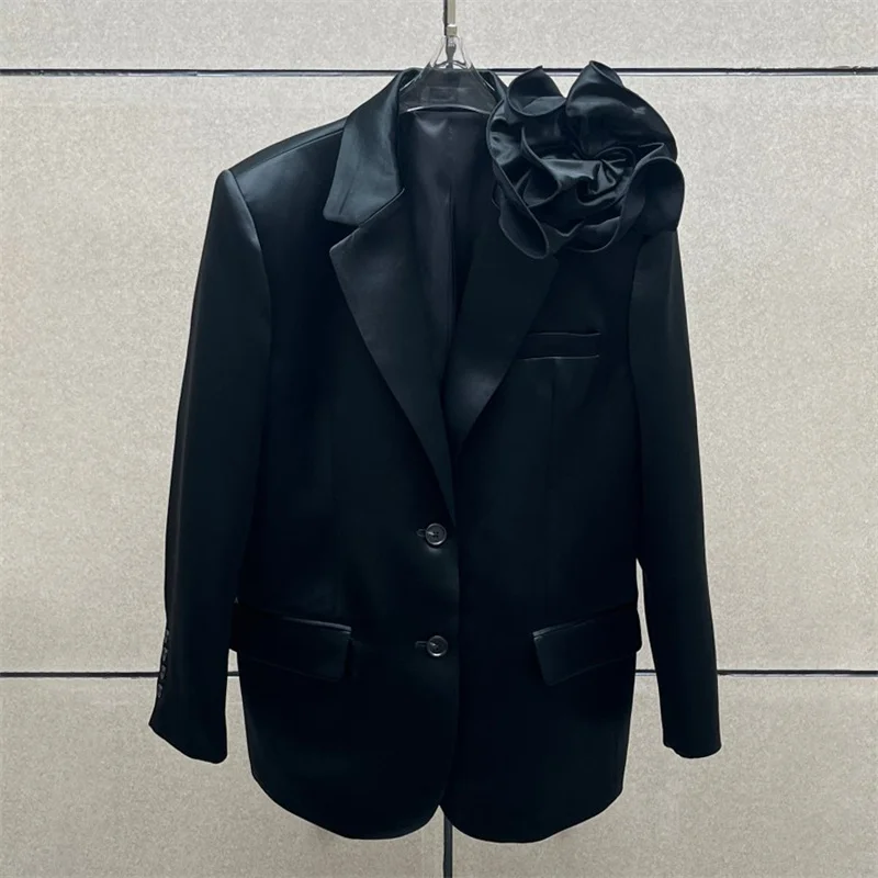Women's blazer New outerwears 3D floral decorated long sleeved top for summer 2025 Single breasted slim fit women's suit jacket
