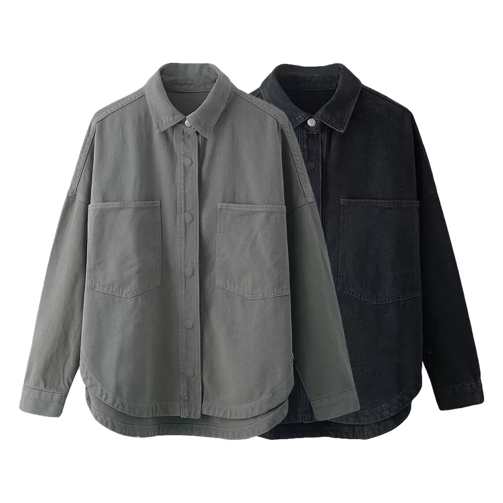 

Taop&Za 2024 Autumn New Product Women's Fashion Leisure Versatile Collar Long Sleeve Pocket Decoration Denim Shirt Coat