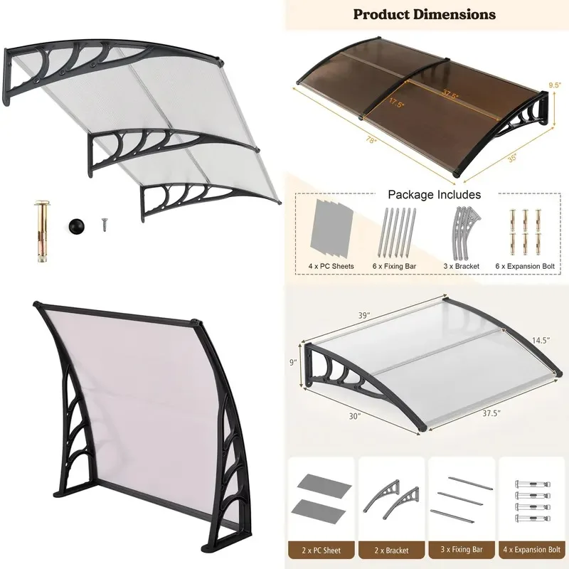 Modern Fixed Computer Desk Entrance Canopy Reinforced Aluminum Stand Impact Resistant Panel Sunshade for Luxury Villa Garden