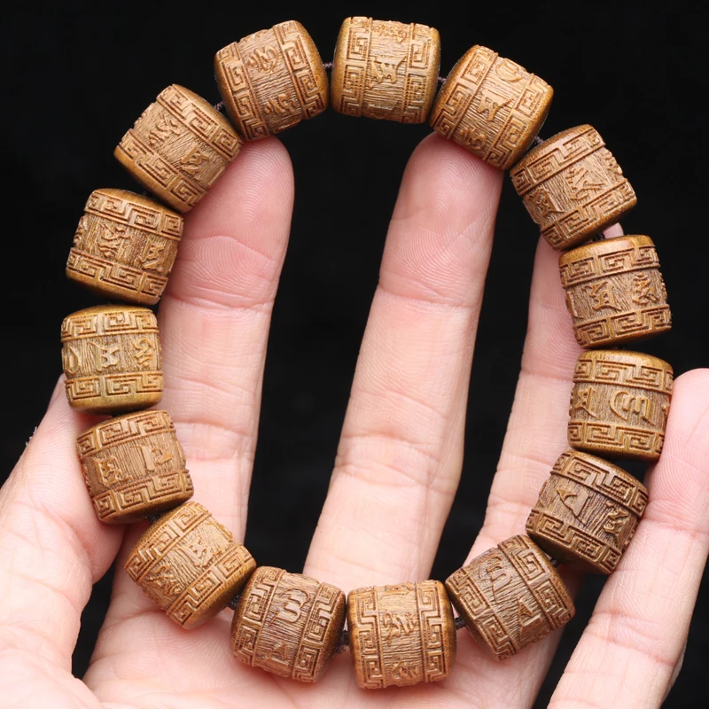 

Natural sandalwood Tibetan six-character mantra Tibetan Buddhist prayer wheel bracelet 15mm unisex Yoga Zen