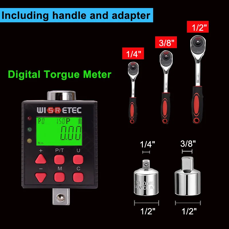 

Speciality High Torque Value High Precision Digital Torque Meter 0.1-1500N.m Torque Wrench Including Handle Adapter Test Torque