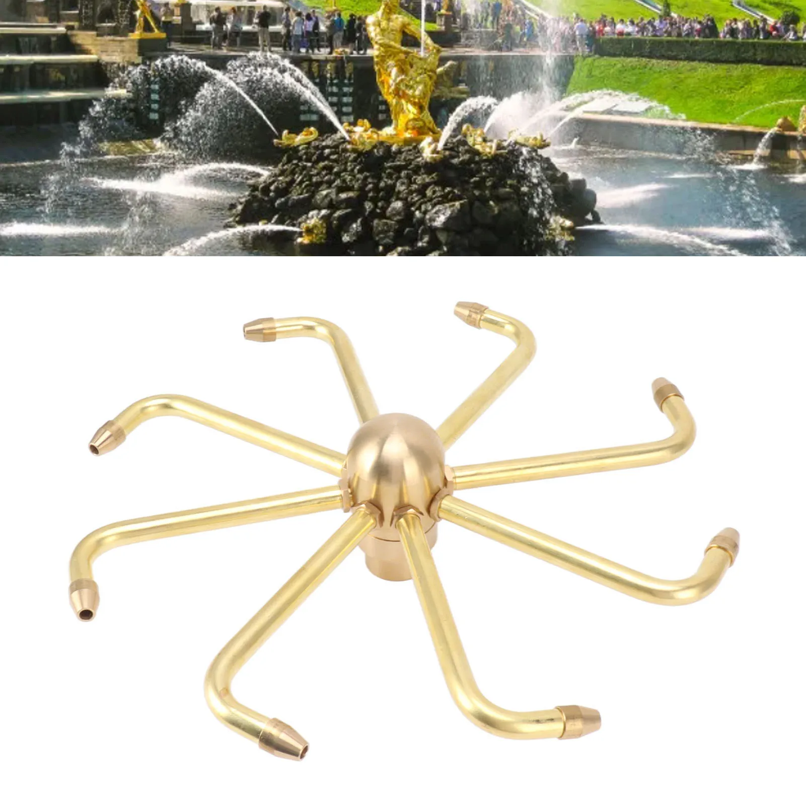 8 Holes Fountain Nozzles Brass Windmill Rotating Fountain Water Spray Head for Rockery Fish Pond Landscape