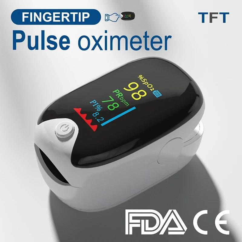 Medical Portable Fingertip Handheld Pulse Oximeters Finger Monitor Adult TFT Screen Automatic Shut Off Bulit in Protector