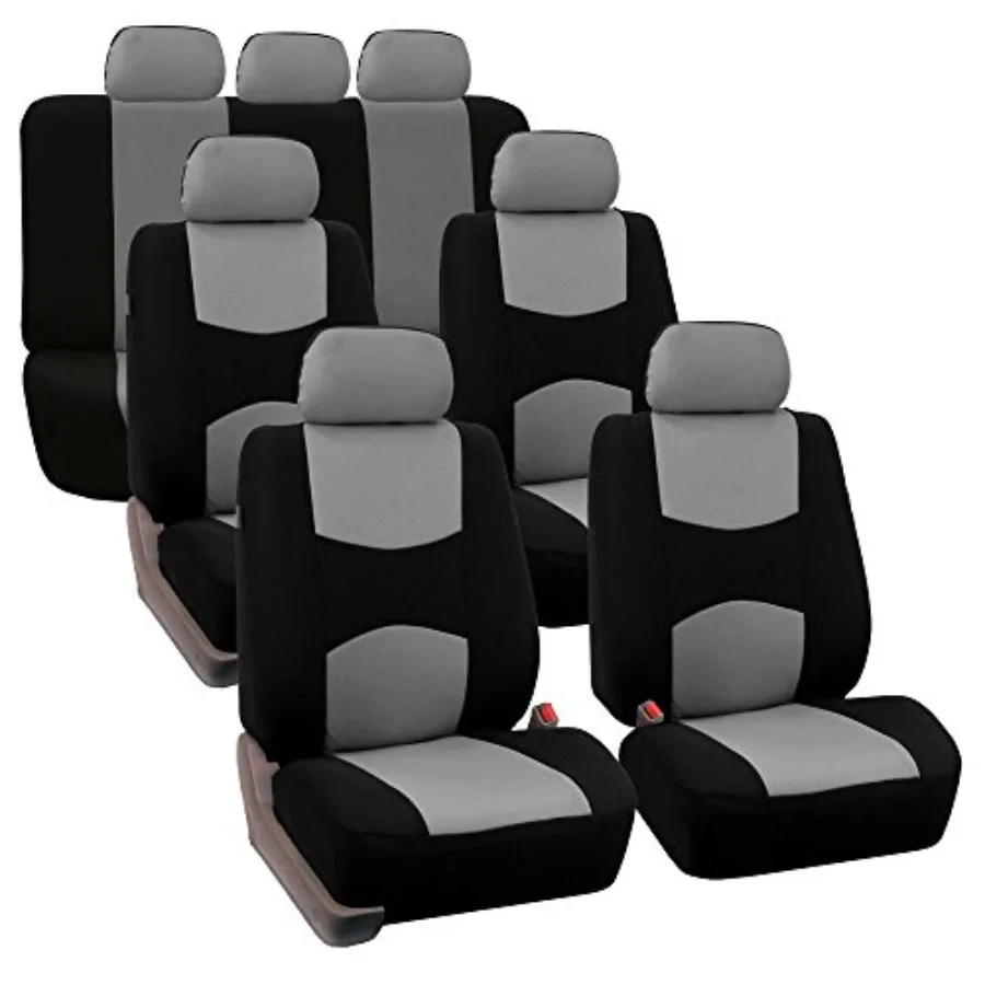 

Flat Cloth Full Set Car Seat Covers for 3 Row 7 Seater Universal Fit Cars Trucks SUVs Gray Practical and Durable