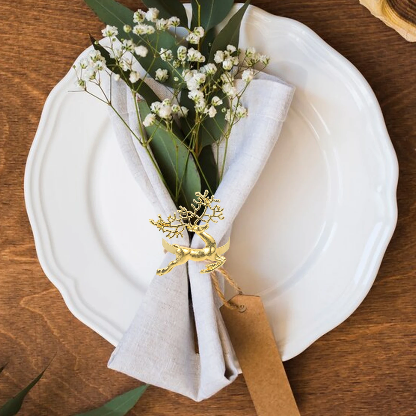 

6Pcs Elk Napkin Rings Alloy Metal Napkin Buckles for Xmas Party Table Decor Festive Dinner Tableware Accessories