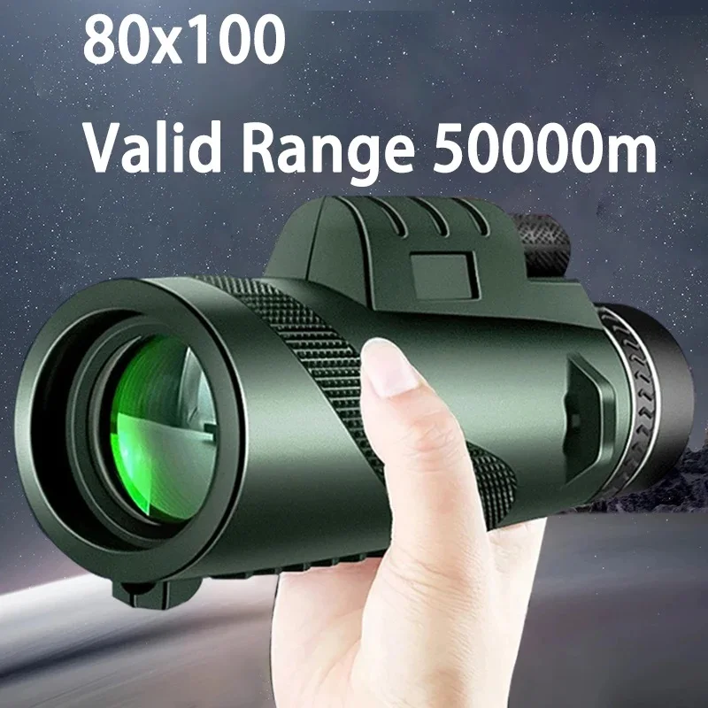80x100 HD ZOOM Leistungsstarkes Monokular-Teleskop Tragbares Fernglas Langstrecken-Teleskop für Jagd und Camping Mit Stativ und Telefonhalterung