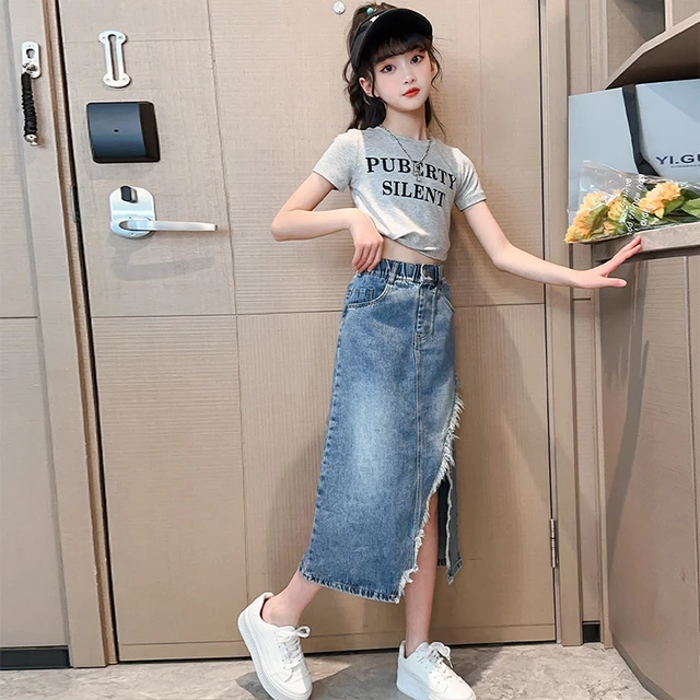 Jupe longue fendue en denim pour adolescentes nouvelle mode version coreenne vetements pour enfants cadeau d anniversaire 5 ans 6 ans 7 ans 8 ans 9 ans 10 ans 11 ans 12 ans 13 ans AliExpress