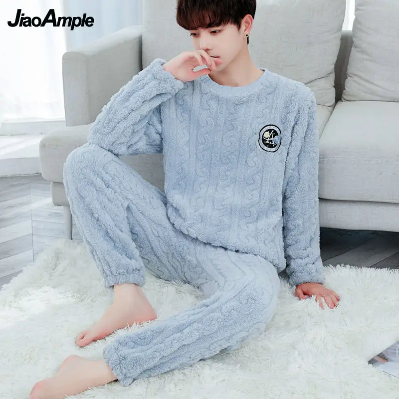 Pajamas Men's Winter Long Sleeve Trousers Warm Pijama Sleepwear Set 2022 New Loose Plush Thickened Flannel Pyjamas Homewear