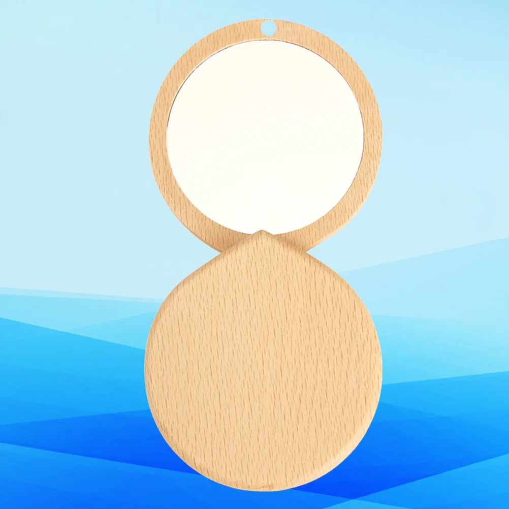 

1Pc Wooden Small Mirror Portable Mirror Makeup Mirror Pocket Mirror for Women Girls Ladies (Khaki)