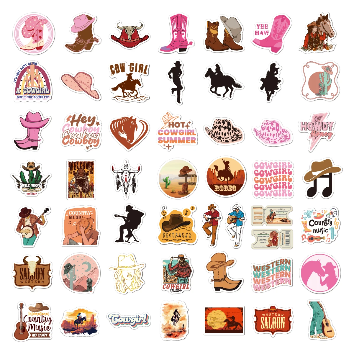 50 pcs Cowboy Style Sticker for DIY Luggage Laptop Phone Skateboard Motorcycle Bicycle Tablet Stickers Cool Sticker for Kids Toy