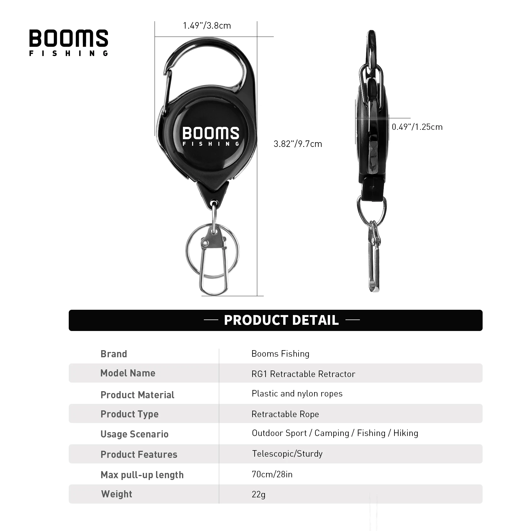 Booms 낚시 개폐식 키 체인, 녹 방지 스프링, 이지 릴리스 배지 홀더, 플라이 낚시 징거, 견인기 액세서리, 2 개