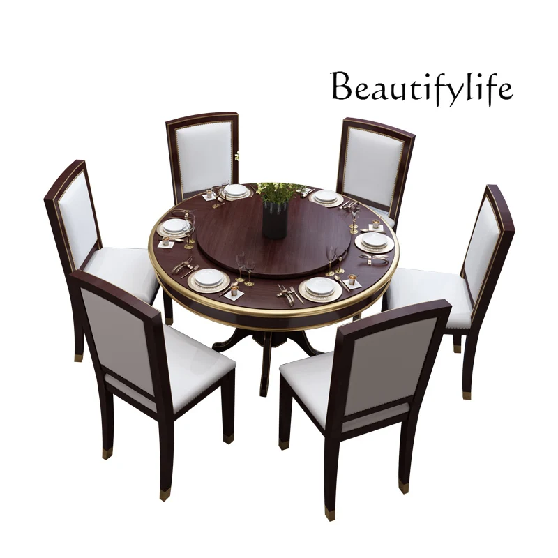 

Light luxury dining table Modern home simple restaurant matching large round table rotating table Solid wood