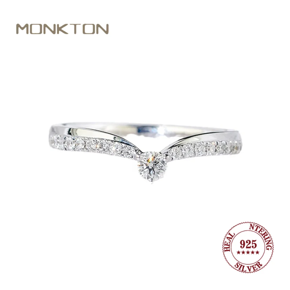 

Monkton Sterling Silver 925 Elegant V-Shaped Diamond Ring Sparkling Cubic Zirconia Band Perfect for Anniversary Trendy Jewelry