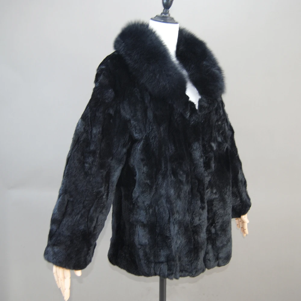 2025 ผู้หญิงหรูหราฤดูหนาวหนาจริง Rex กระต่ายขนสัตว์ Lady Warm คุณภาพ 100% ของแท้ Rex กระต่ายขนสัตว์แจ็คเก็ต Fox Fur Collar