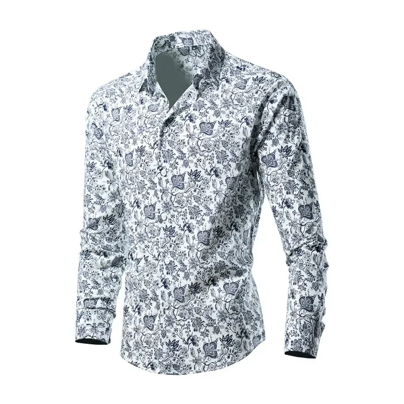 Casual Blouse Homme Baroque Banquet Shirt Paisley Men Shirt Luxury Korean Mens Long Sleeve Print Shirts Men Slim Fit