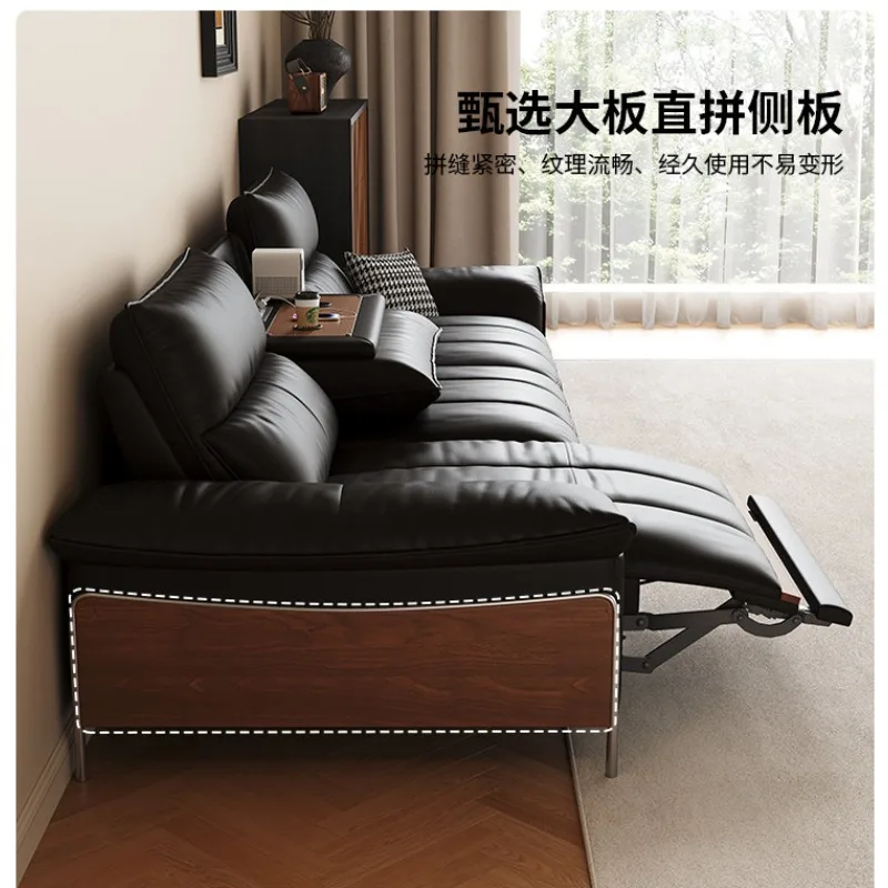 Italian minimalist electric multi-functional leather sofa, zero wall living room solid wood medium antique adjustable smart sofa