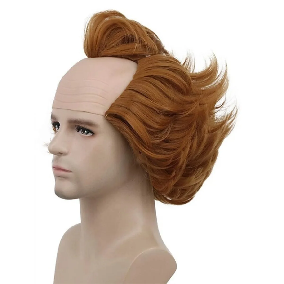 Synthetic Anime Cosplay Brown Bald Clown Inspired Scary Wig Halloween Costume Headpiece with Styled Curled Tail Hair