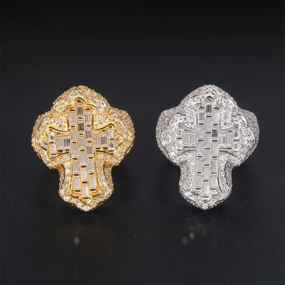 

Мужское кольцо с крестом из циркония 5А, покрытое белым золотом, в стиле хип-хоп/рок, с кубическим цирконием, высококачественное, для вечеринок, подарок на день рождения