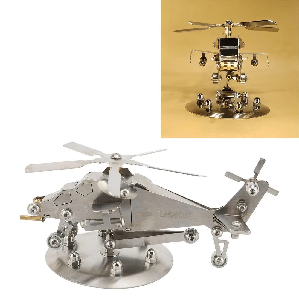 Stainless Steel Helicopter Model Kit Handmade Craft Silver Metal Helicopter Model 3D Structure 3D Puzzle Model Office Desk Decor