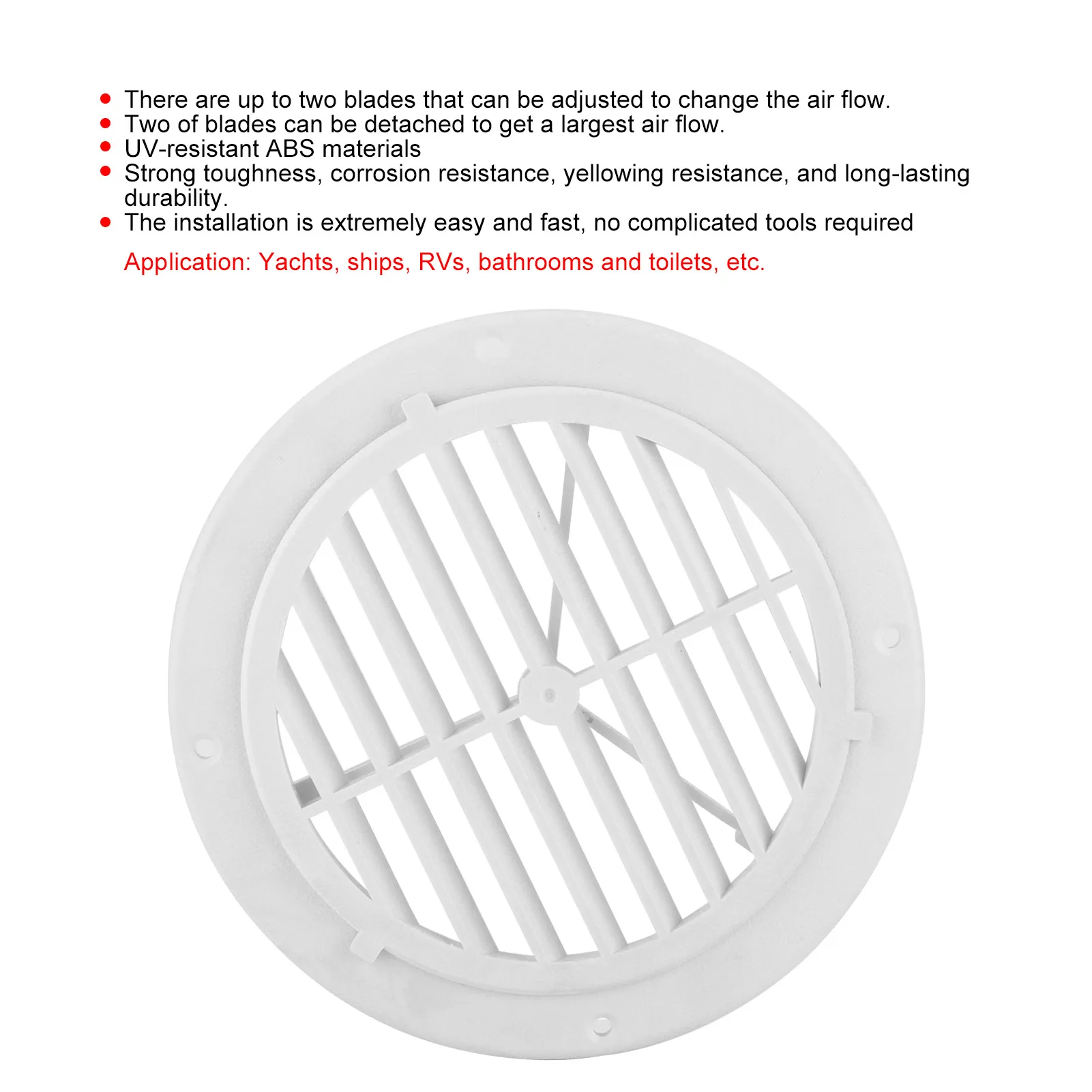 Marine HVAC 164mm/6.5in Air Vent Cover Adjustable Wind Direction Round White for Yachts Boats RVs Bathrooms Ventilation Defender