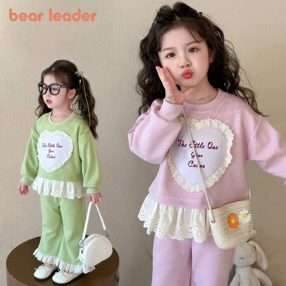 

Bear Leader Korean Version Cute Girl's Floral Lace Set Long Sleeves Hoodie Outfit for Spring Fall Fashion Toddler Kids Clothes