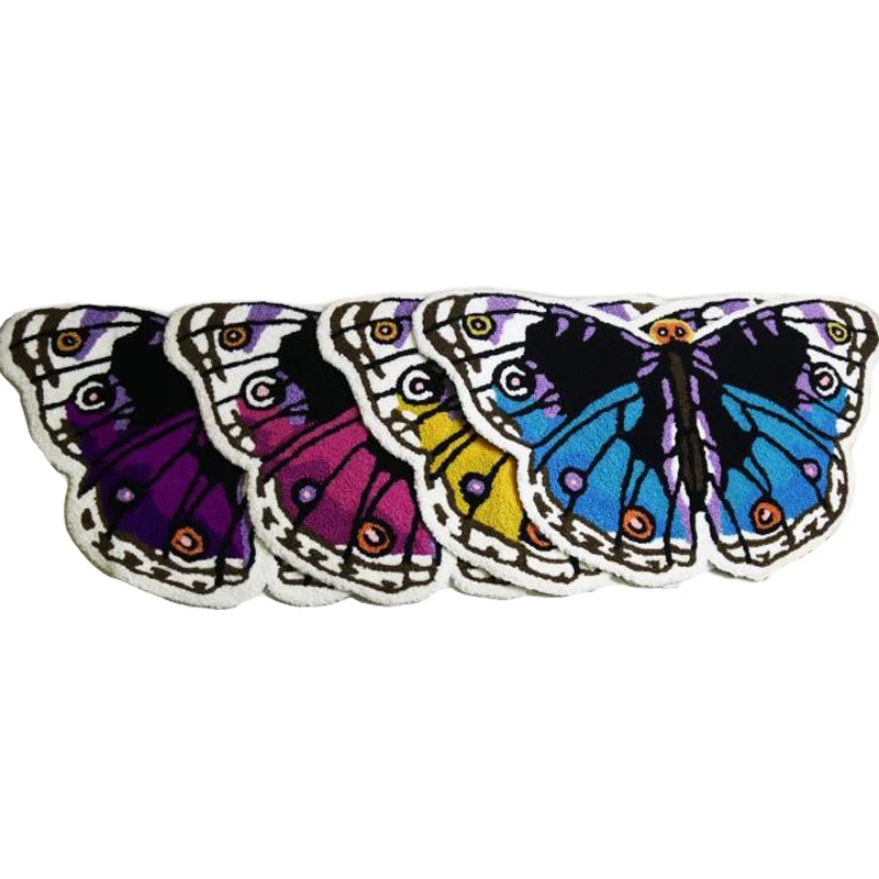 New yellow-blue-purple-rose-red four-color Butterfly plush profiled cartoon carpet family animation carpet