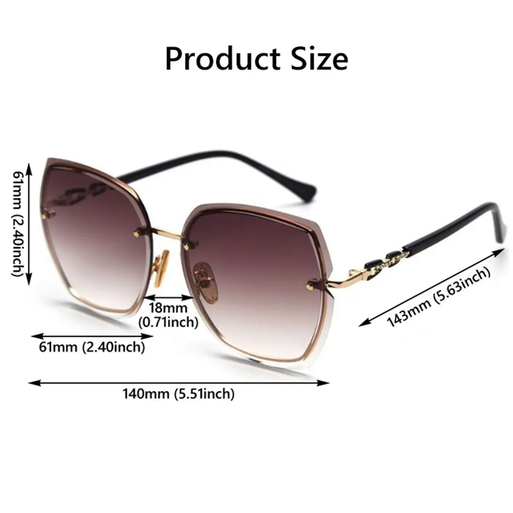 Vintage Street Wear Eyewear Rimless Square Sunglasses Shades Designer Sun Glasses Women's Polarized Sunglasses