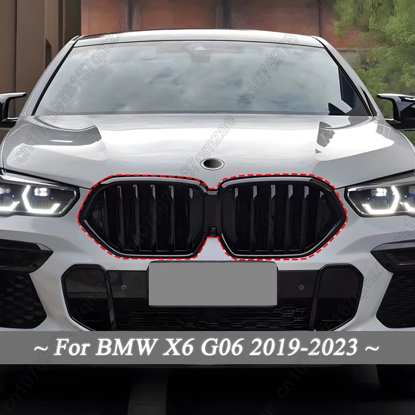 

Решетка переднего бампера автомобиля, решетка капота для BMW X6 серии G06 2019-2023, одинарная/двойная глянцевая черная гоночная решетка, тюнинговая сетка, комплекты кузова