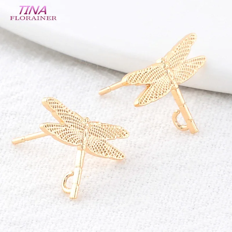 11.5*16MM 14K Gold Color Plated Brass Dragonfly Stud Earrings High Quality Diy DIY Jewelry Making Finding Accessories