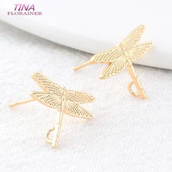 11.5*16MM 14K Gold Color Plated Brass Dragonfly Stud Earrings High Quality Diy DIY Jewelry Making Finding Accessories