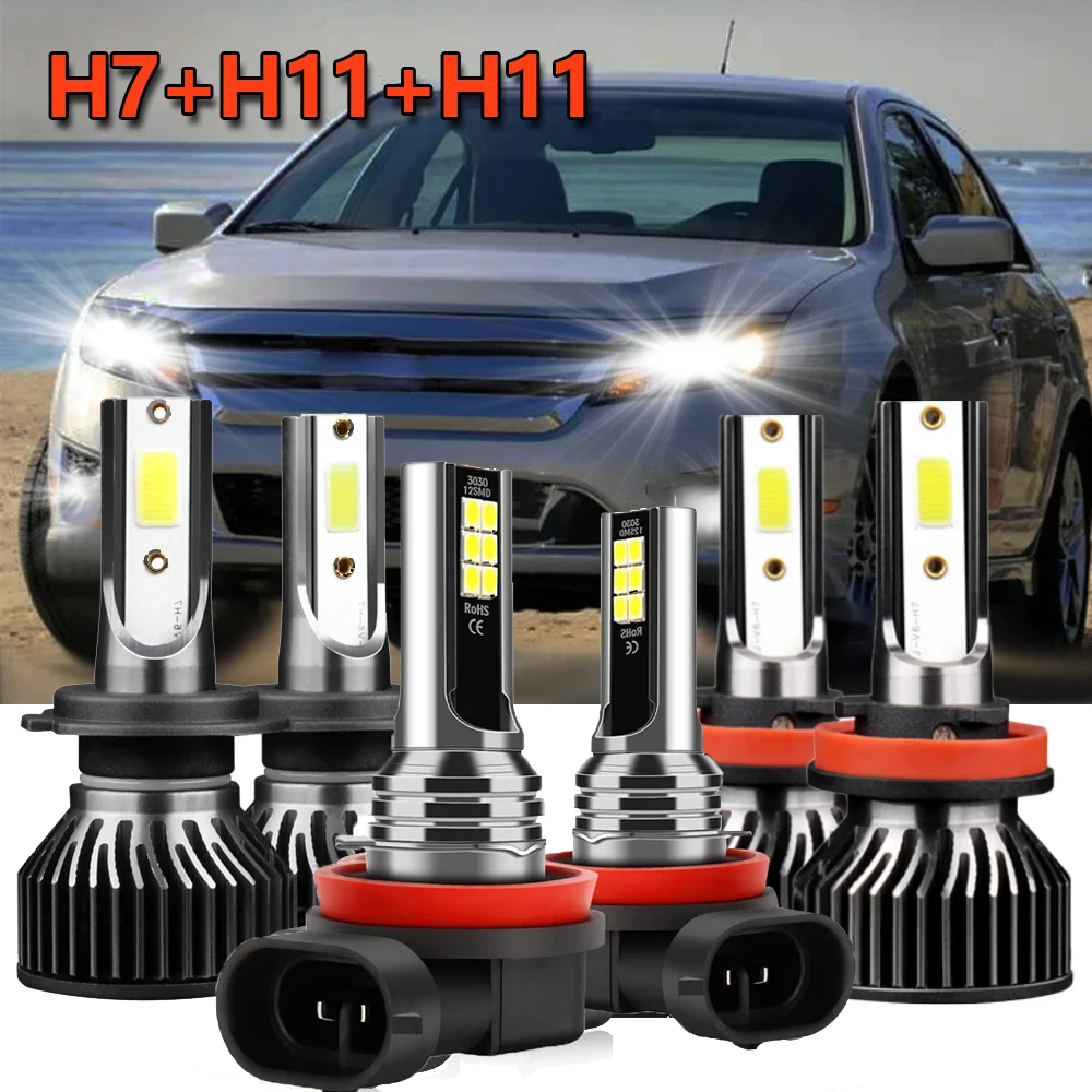 

6x H7 H11 LED Headlights H8 Fog Light Bulbs Combo Beam Conversion Kit White Lamps For Ford Fusion 2006-2012 2013 2014 2015 2016