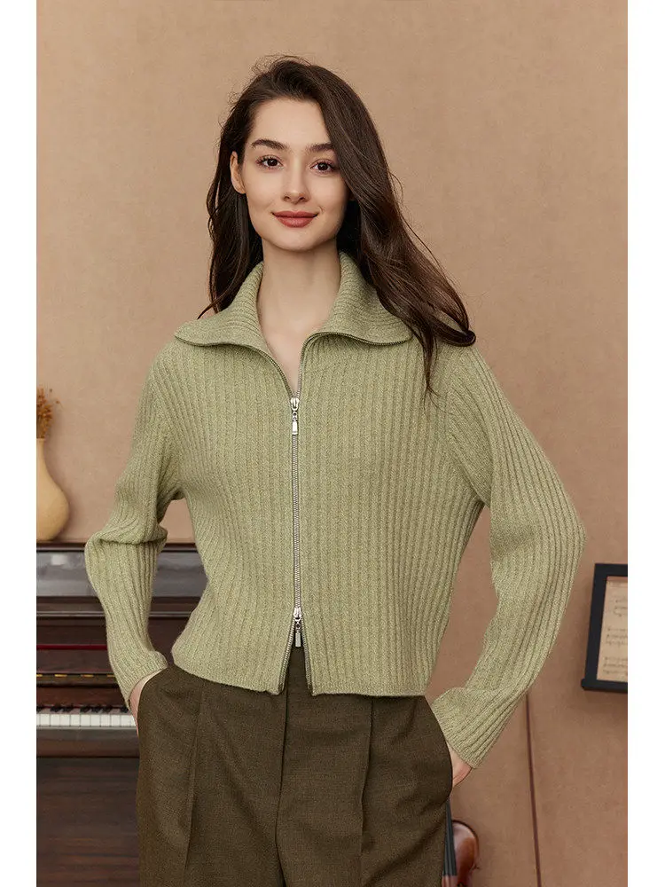 

RIZOUZH Женский вязаный кардиган из чистой шерсти, осенне-зимний, свободный крой, прямой силуэт, высококачественный повседневный шерстяной свитер